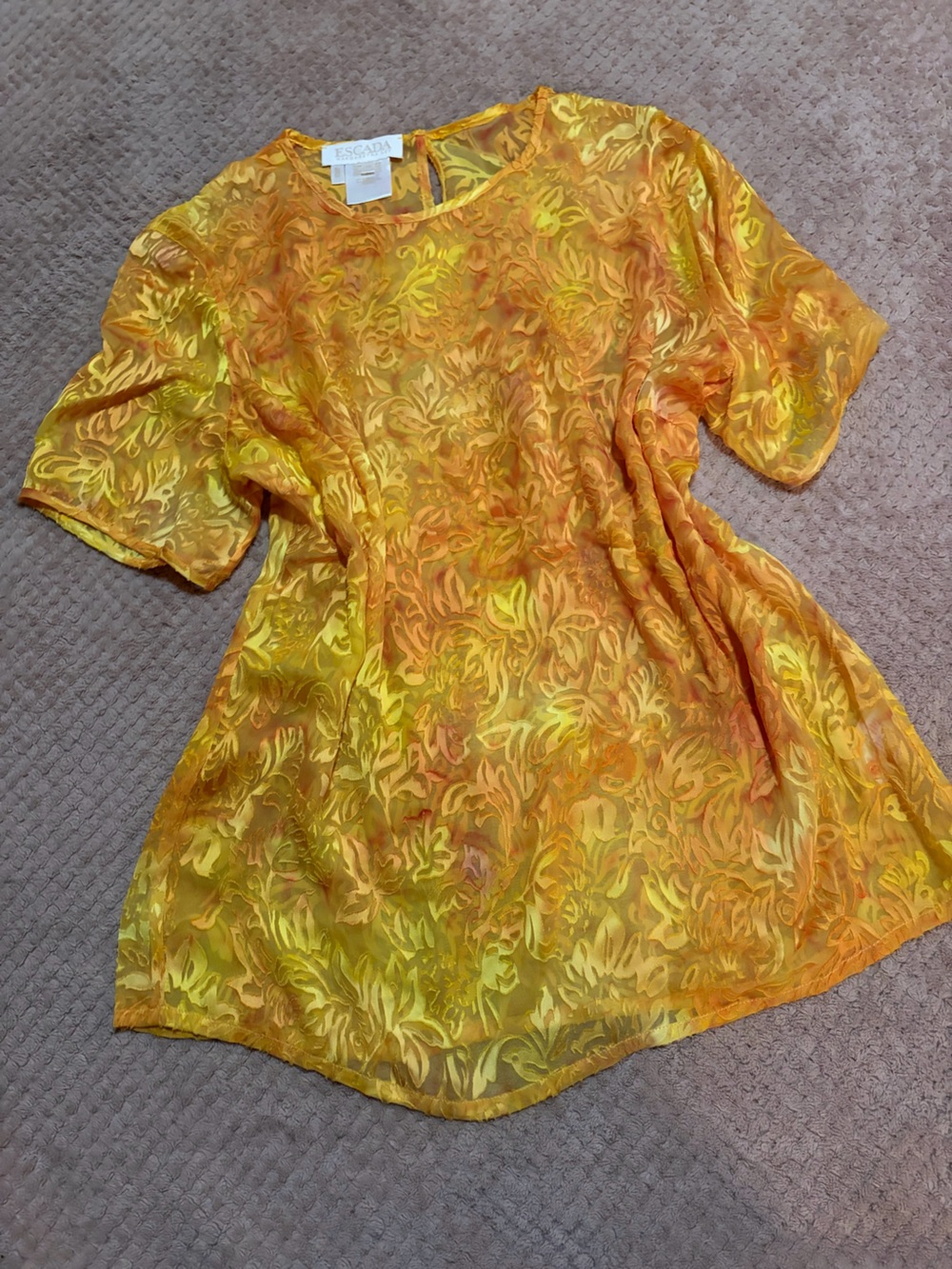 Escada Sheer Yellow-Orange Floral Blouse